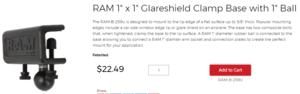 RAM 1&quot; x 1&quot; Glareshield Clamp Base with 1&quot; Ball